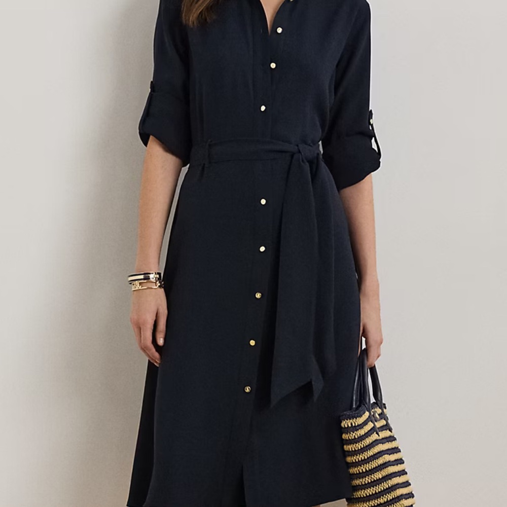 Lauren Ralph Lauren Fit and Flare Shirt dress Size 4 NWOT Navy Blue
